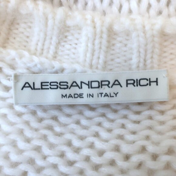 Alessandra Rich Crystal-Button Oversized Cable Knit Cardigan Cream Size 40 - Picture 6 of 6